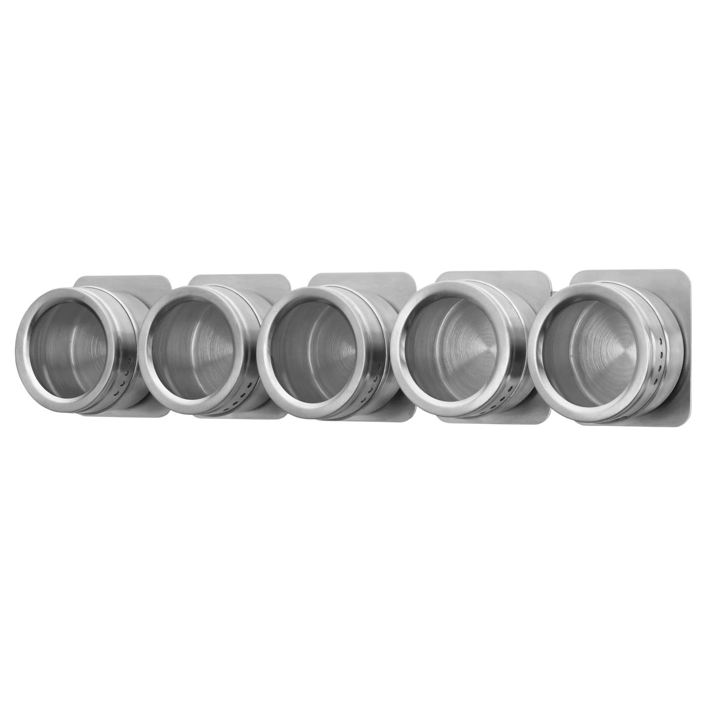 Set of 5 Stainless Steel Magnetic Tins + Wall Mounting Plate