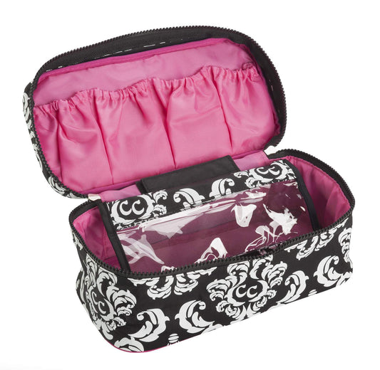 Tech & Toiletries Pouch- Damask with Pink