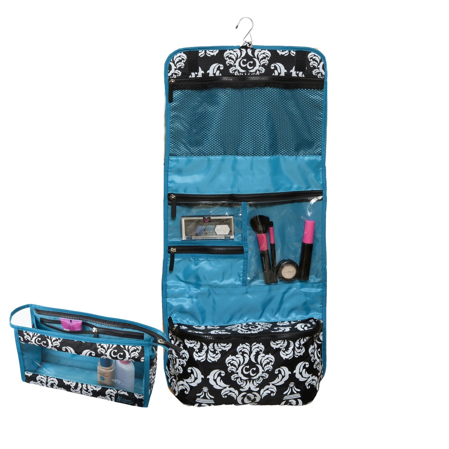 Two-Piece Hanging Travel Set - Damask with Teal