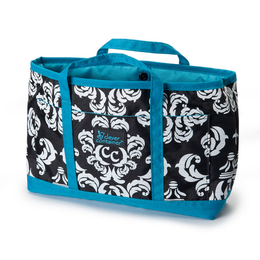 Compact Dual Handled Zippered Accessory Organizer - Color - Damask with Teal