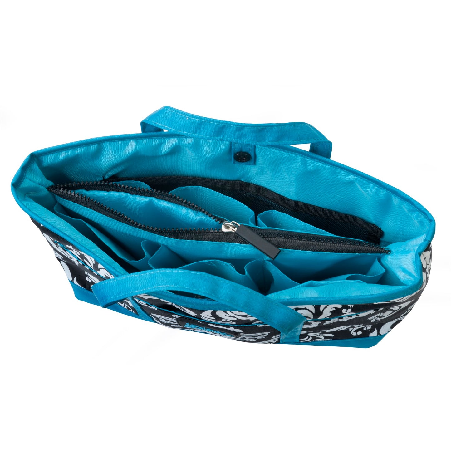 Compact Dual Handled Zippered Accessory Organizer - Color - Damask with Teal