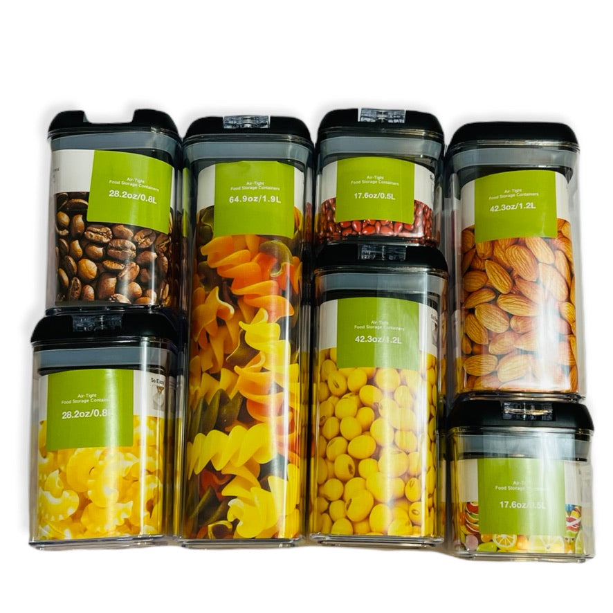 7 Piece Airtight Food Storage Container Set + Decorative Labels + White Label Marker