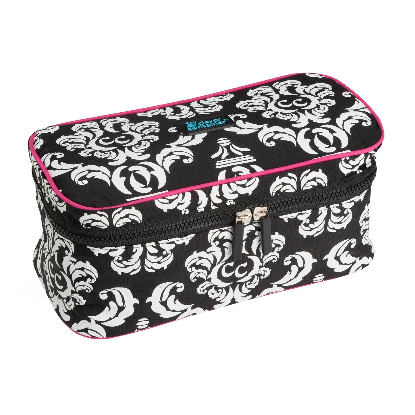 Tech & Toiletries Pouch- Damask with Pink
