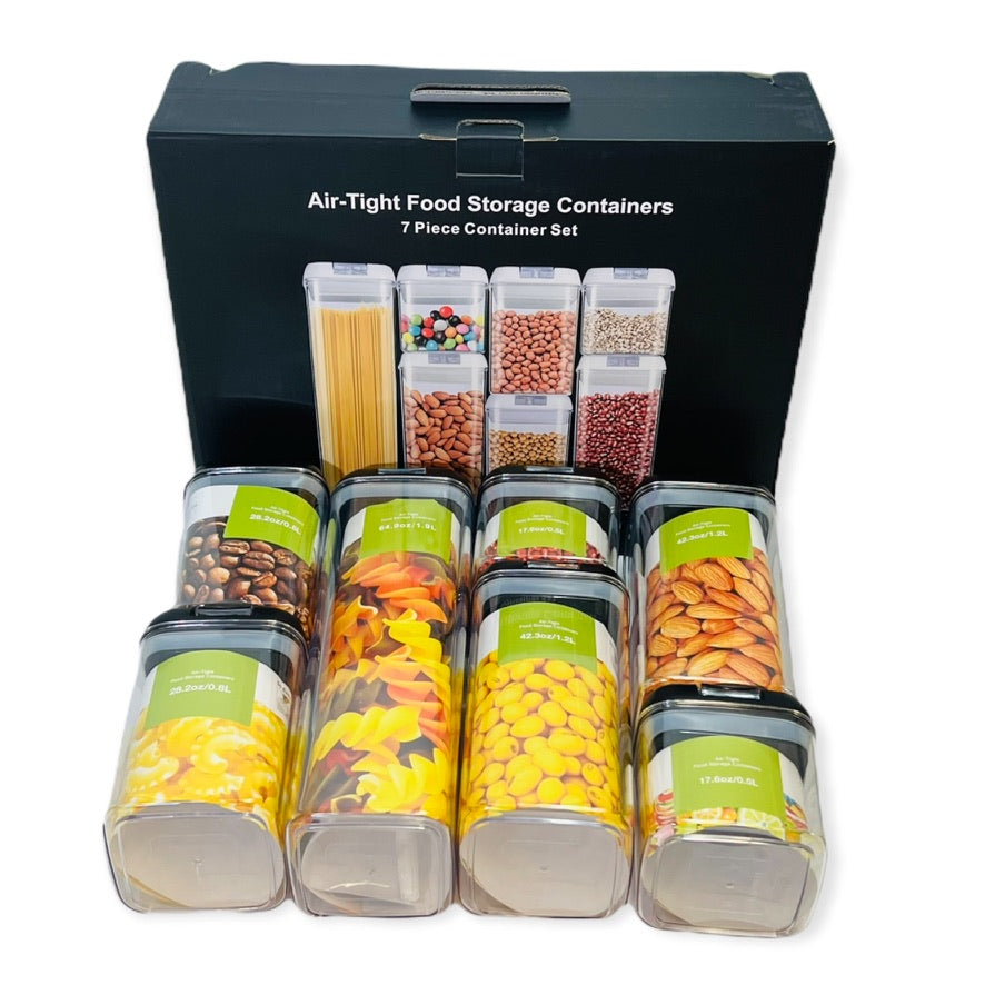 7 Piece Airtight Food Storage Container Set + Decorative Labels + White Label Marker