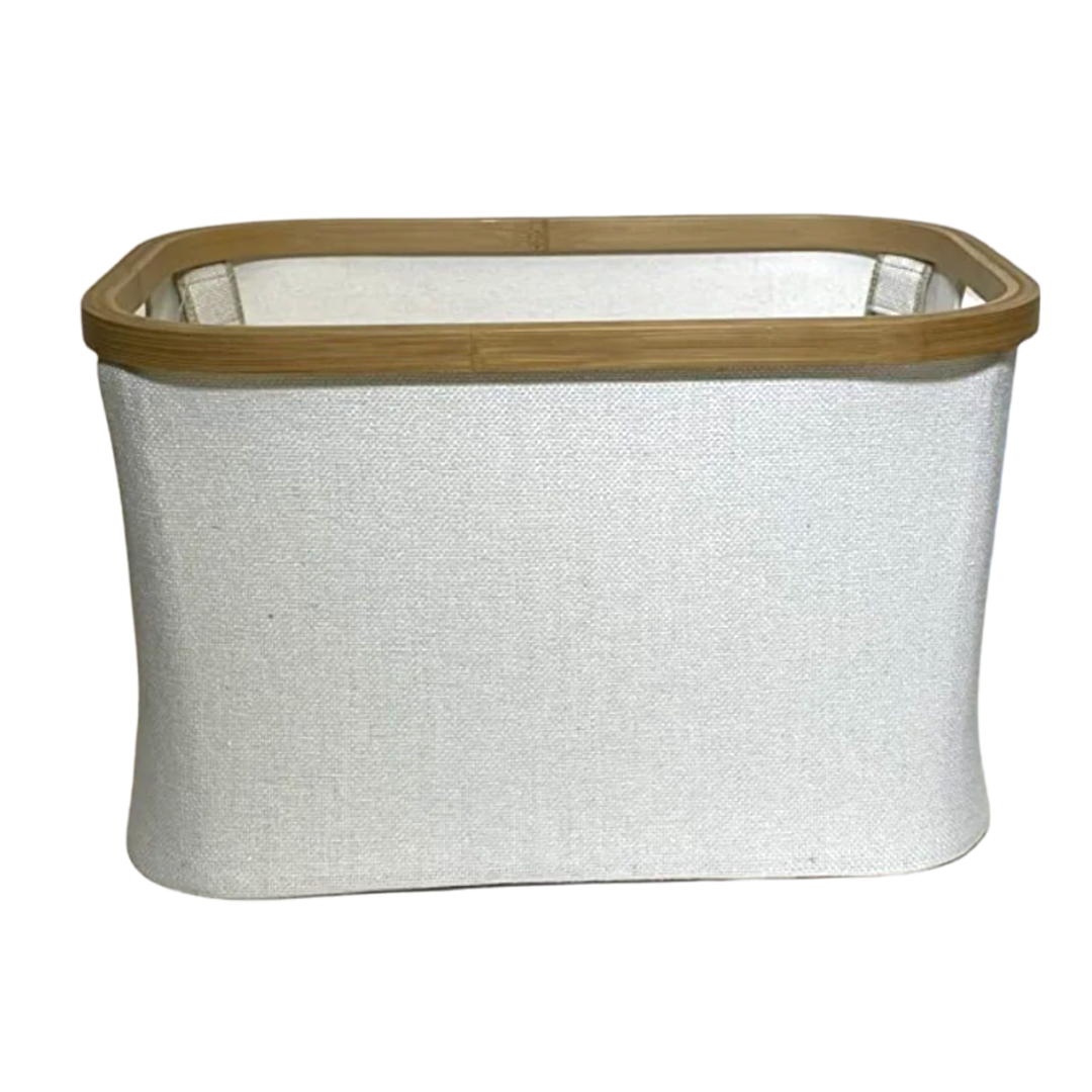 Canvas/Bamboo Storage Bin - White